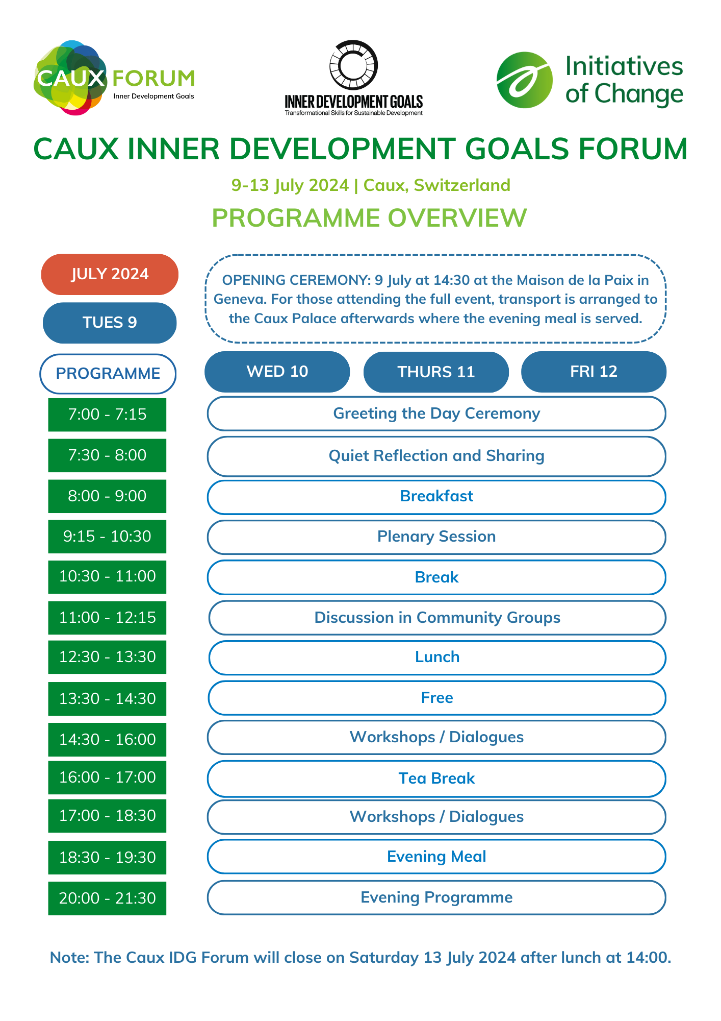 Caux IDG Forum schedule 