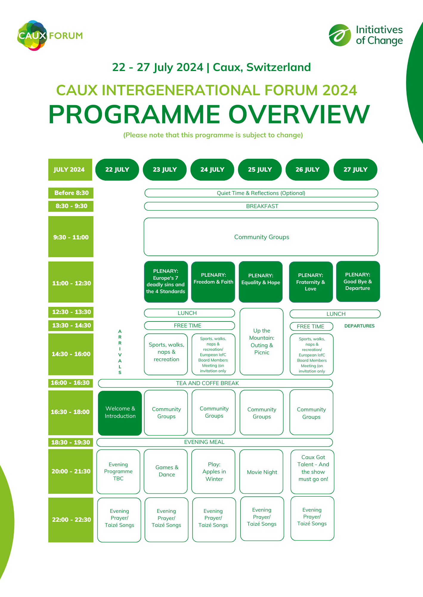 Caux Intergenerational Forum Programme June 2024