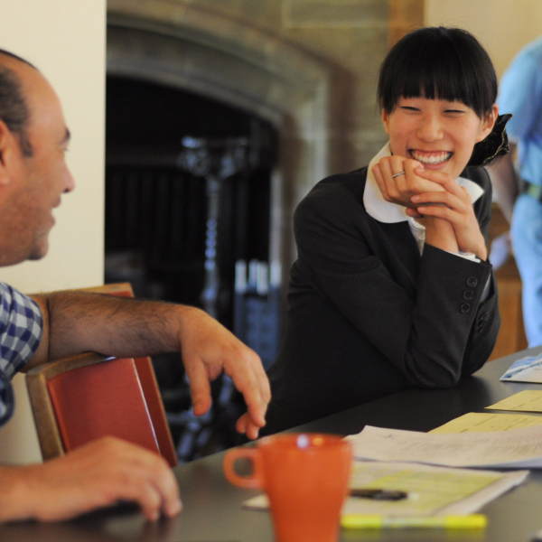 Training of Trainers and Facilitators in Caux: Designing and Facilitating Participatory Learning Experiences Man woman workshop laughing conversation discussion